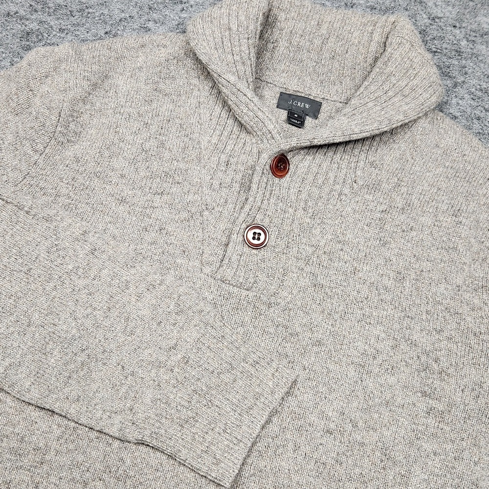 J Crew Mens Lambs Wool Shawl Collar 2 Button Henley Sweater Small Light Brown